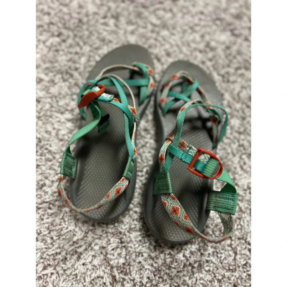 Chaco Z Cloud 2 Women 10 Green Orange Geometric Strappy Toe Loop Sport Sandals